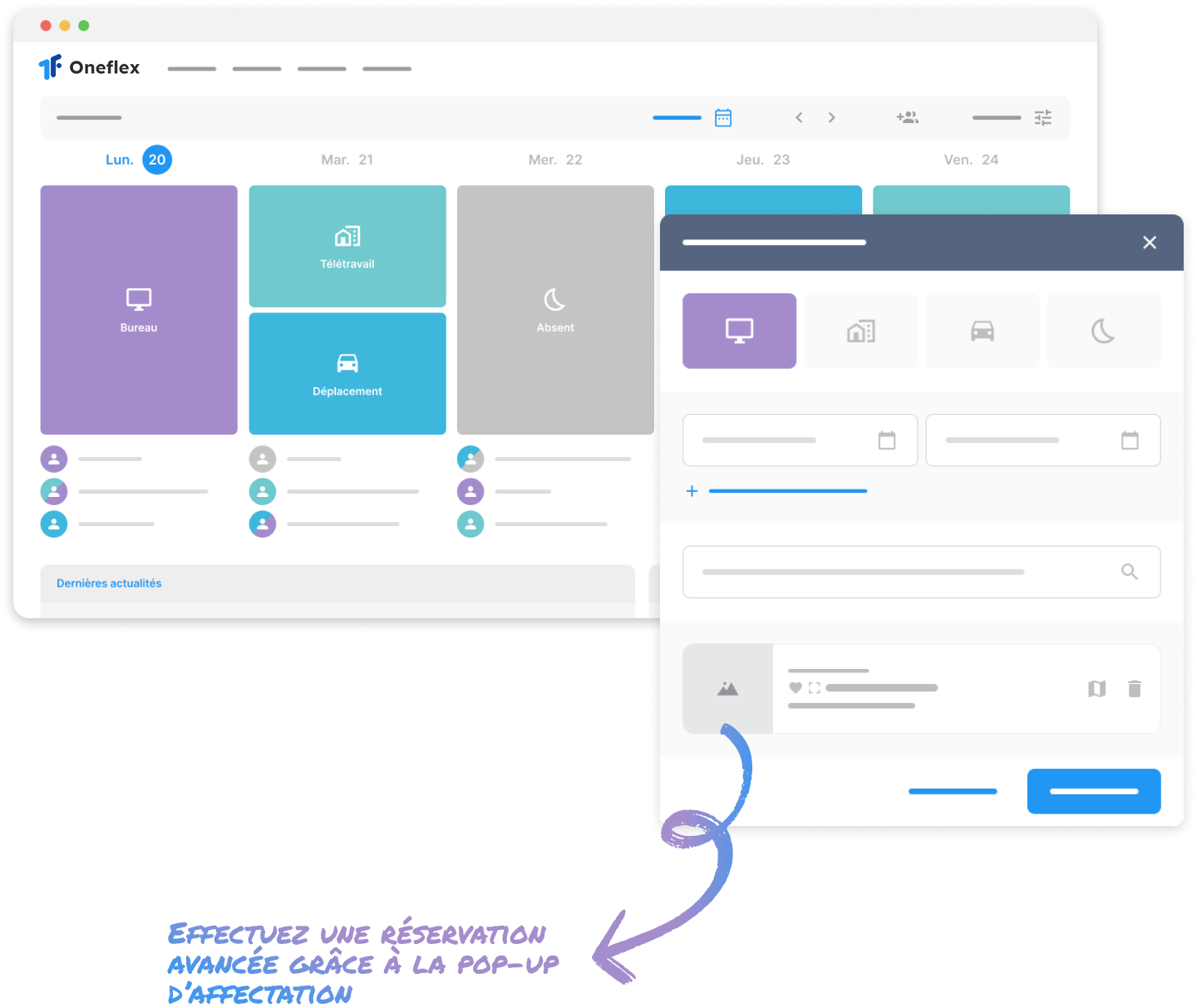 Pop-up de réservation sur Oneflex
